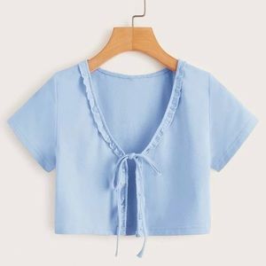 Blue tie front crop top